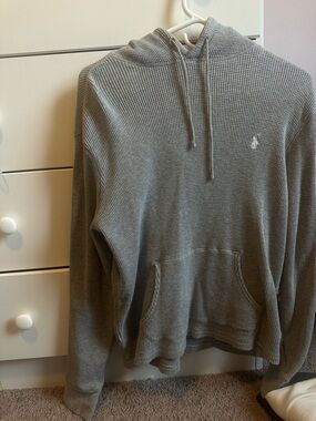 Ralph Lauren Gray Waffle-Knit Hooded Sweater